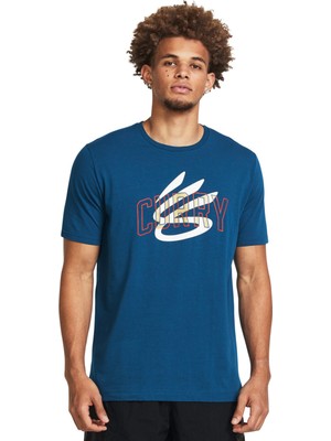 Under Armour 1383382-426 Curry Champ Mindset Tee Mavi Petrol Erkek Bisiklet Yaka Oversize T-Shirt