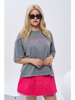 olafre Yazılı Taşlanmış Tişört Oversize T-Shirt