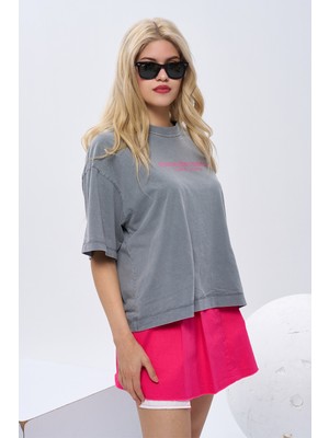 olafre Yazılı Taşlanmış Tişört Oversize T-Shirt