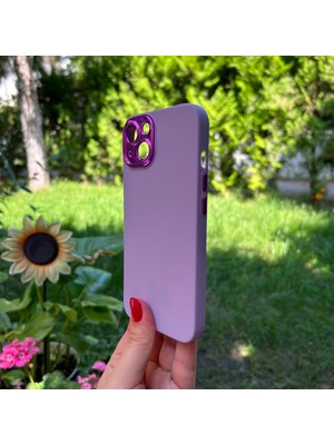 Bumudur Aksesuar iPhone 13 Mor Metal Kamera Korumalı Silikon Kılıf