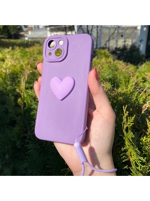 Bumudur Aksesuar iPhone 13 Pro Max Lila Kalp Silikon Kılıf