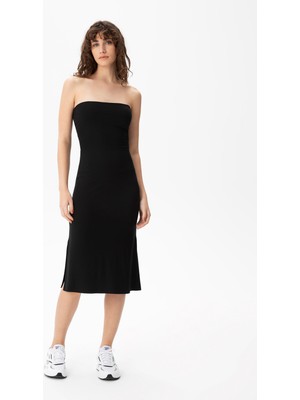 Ayma Active Kadın Siyah Straplez Elbise/Etek - EcoVero™ Kumaş, Yandan Yırtmaçlı, İki Kullanımlı