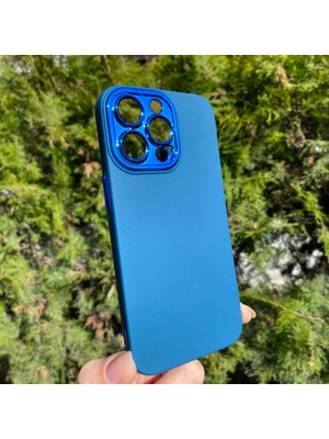 Bumudur Aksesuar iPhone 13 Pro Mavi Metal Kamera Korumalı Silikon Kılıf