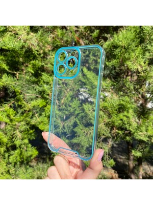 Bumudur Aksesuar iPhone 14 Pro Max Mavi Fosforlu Şeffaf Silikon Kılıf