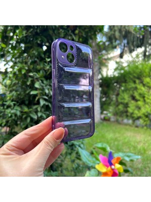 Bumudur Aksesuar iPhone 14 Mor Şeffaf Dalgalı Silikon kılıf