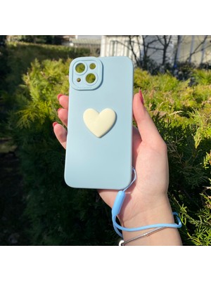 Bumudur Aksesuar iPhone 14 Mavi Kalp Silikon Kılıf