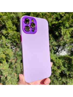 Bumudur Aksesuar iPhone 12 Pro Max Mor Metal Kamera Korumalı Silikon Kılıf