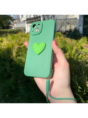 Bumudur Aksesuar iPhone 13 Yeşil Kalp Silikon Kılıf