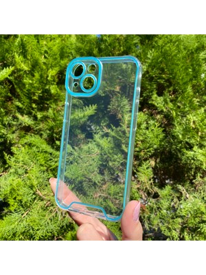 Bumudur Aksesuar iPhone 14 Mavi Fosforlu Şeffaf Silikon Kılıf
