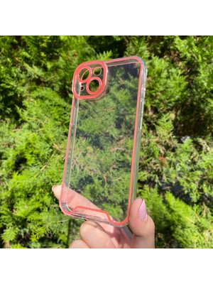 Bumudur Aksesuar iPhone 14 Kırmızı Fosforlu Şeffaf Silikon Kılıf