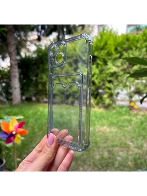 Bumudur Aksesuar iPhone 14 Siyah Şeffaf Köşe Korumalı Kartlıklı Silikon kılıf