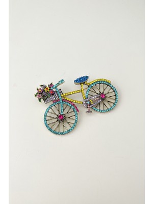 Modex Çiçek Detaylı Renkli Taşlı Bisiklet Broş (En:4,5cm Boy:7cm)
