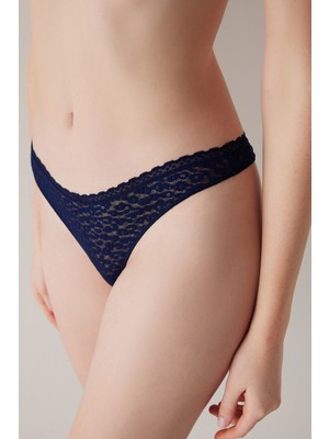 Penti Easy Lace Dantel V Kesim Lacivert Tanga Külot