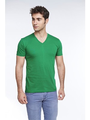 Fsm1453  Erkek Pamuk V-Yaka Kısa Kollu Renkli Tişört 422