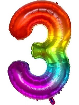 Kidspartim 3 Rakam Gökkuşağı Folyo Balon 80  cm