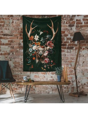 The Lucid Lab Floral Deer Duvar Örtüsü - 100 cm x 135 cm