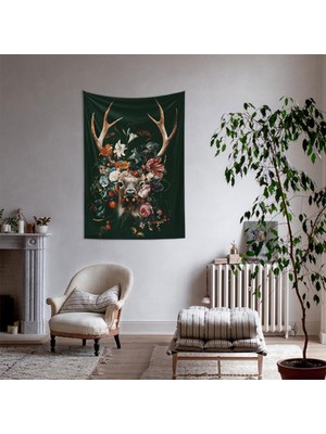 The Lucid Lab Floral Deer Duvar Örtüsü - 100 cm x 135 cm