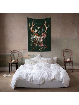 The Lucid Lab Floral Deer Duvar Örtüsü - 100 cm x 135 cm