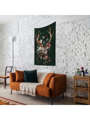 The Lucid Lab Floral Deer Duvar Örtüsü - 100 cm x 135 cm