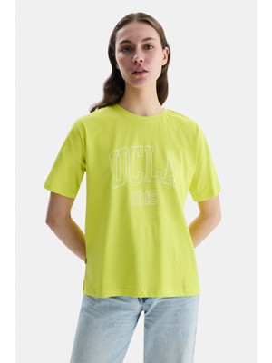 Ucla Sanchez Sarı Bisiklet Yaka Baskılı Standard Fit Kadın Tshirt