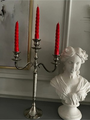 Sea Home Decor 3'lü Kırmızı Burgulu Şamdan Mum