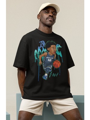 Fuddy Moda Unisex Ja Morant Baskılı T-Shirt Erkek-Kadın Basketbol Temalı T-Shirt