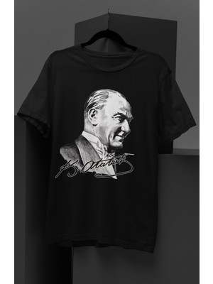Fuddy Moda Mustafa Kemal Atatürk Imza Baskılı Unisex T-Shirt Erkek-Kadın Atatürk Baskılı T-Shirt