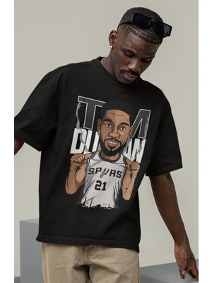 Fuddy Moda Unisex Tim Duncan Baskılı T-Shirt Erkek-Kadın Basketbol Temalı T-Shirt