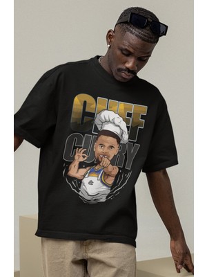 Fuddy Moda Unisex Cheff Stephen Curry Baskılı T-Shirt Erkek-Kadın Basketbol Temalı T-Shirt