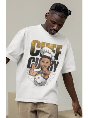 Fuddy Moda Unisex Cheff Stephen Curry Baskılı T-Shirt Erkek-Kadın Basketbol Temalı T-Shirt