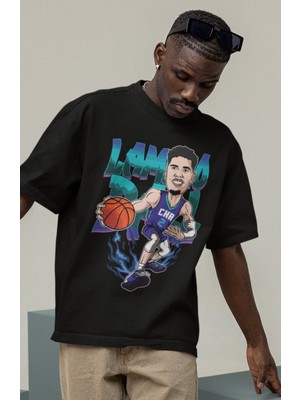 Fuddy Moda Unisex Lamelo Ball Baskılı T-Shirt Erkek-Kadın Basketbol Temalı T-Shirt