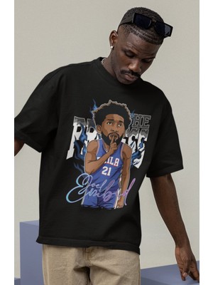 Fuddy Moda Unisex Joel Embiid Baskılı T-Shirt Erkek-Kadın Basketbol Temalı T-Shirt