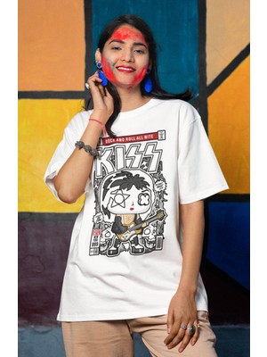 Fuddy Moda Kiss Yazılı Tshirt Unisex Mini Rock Grubu Kiss Baskılı T-Shirt