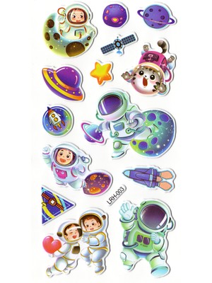 Bear & Pear Astronot ve Gezegenler Kabartmalı Sticker Çıkartma