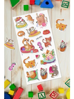 Bear & Pear Tontik Kediler Çok Amaçlı Renkli Sticker Çıkartma