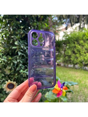 Bumudur Aksesuar Apple iPhone 13 Pro Mor Şeffaf Dalgalı Silikon kılıf