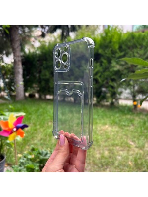 Bumudur Aksesuar Apple iPhone 13 Pro Max Siyah Şeffaf Köşe Korumalı Kartlıklı Silikon kılıf
