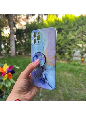 Bumudur Aksesuar Apple iPhone 12 Pro Max Mor Mermer Görünümlü Kılıf
