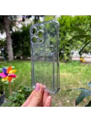Bumudur Aksesuar Apple iPhone 14 Pro Siyah Şeffaf Köşe Korumalı Kartlıklı Silikon kılıf