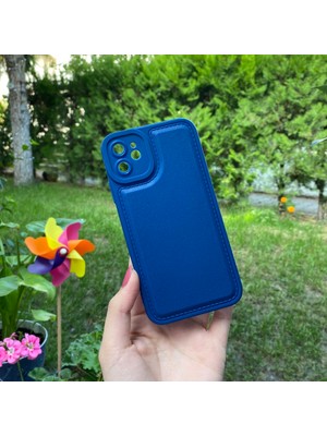 Bumudur Aksesuar Apple iPhone 11 Kamera Korumalı Deri Desenli Mavi Silikon Kılıf