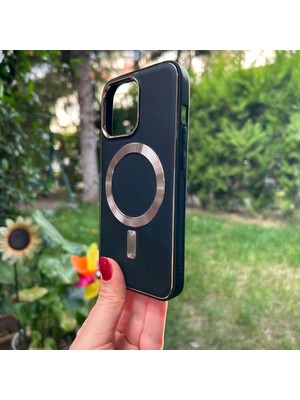 Bumudur Aksesuar Apple iPhone 13 Pro Siyah Deri Magsafe Kılıf