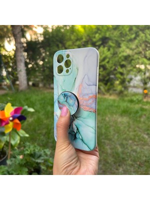 Bumudur Aksesuar Apple iPhone 12 Pro Max Turkuaz Mermer Görünümlü Kılıf