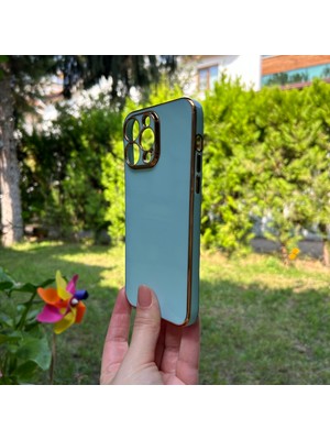 Bumudur Aksesuar Apple iPhone 14 Pro Max Bakır Detaylı Turkuaz Parlak Silikon Kılıf