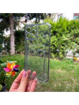 Bumudur Aksesuar Apple iPhone 12 Pro Max Siyah  Şeffaf Köşe Korumalı Kartlıklı Silikon kılıf