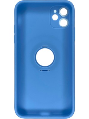 Bumudur Aksesuar Apple iPhone 11 Kamera Korumalı Yüzüklü Mavi Silikon Kılıf