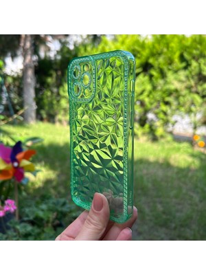 Bumudur Aksesuar Apple iPhone 12 Pro Prizma Desenli Yeşil Şeffaf Kılıf