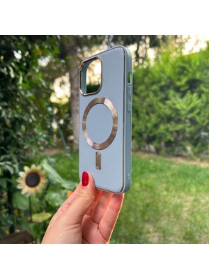 Bumudur Aksesuar Apple iPhone 13 Pro Mavi Deri Magsafe Kılıf