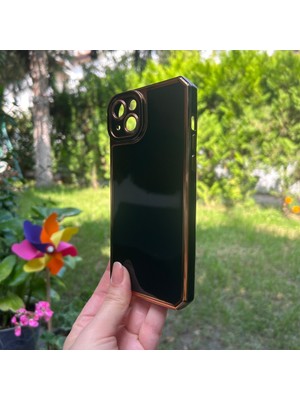 Bumudur Aksesuar Apple iPhone 14 Plus Kamera Korumalı Altın Renkli Siyah Silikon Kılıf