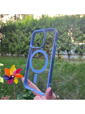 Bumudur Aksesuar Apple iPhone 15 Pro Mavi Çerçeveli Magsafe Kılıf
