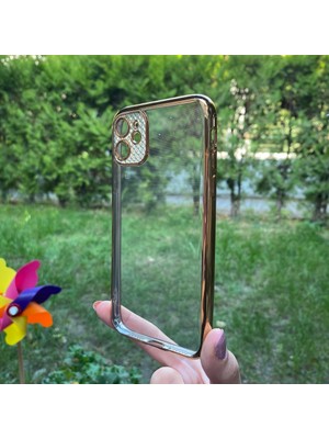 Bumudur Aksesuar Apple iPhone 11 Sarı Çerceveli Elmas Görünümlü Silikon Kılıf